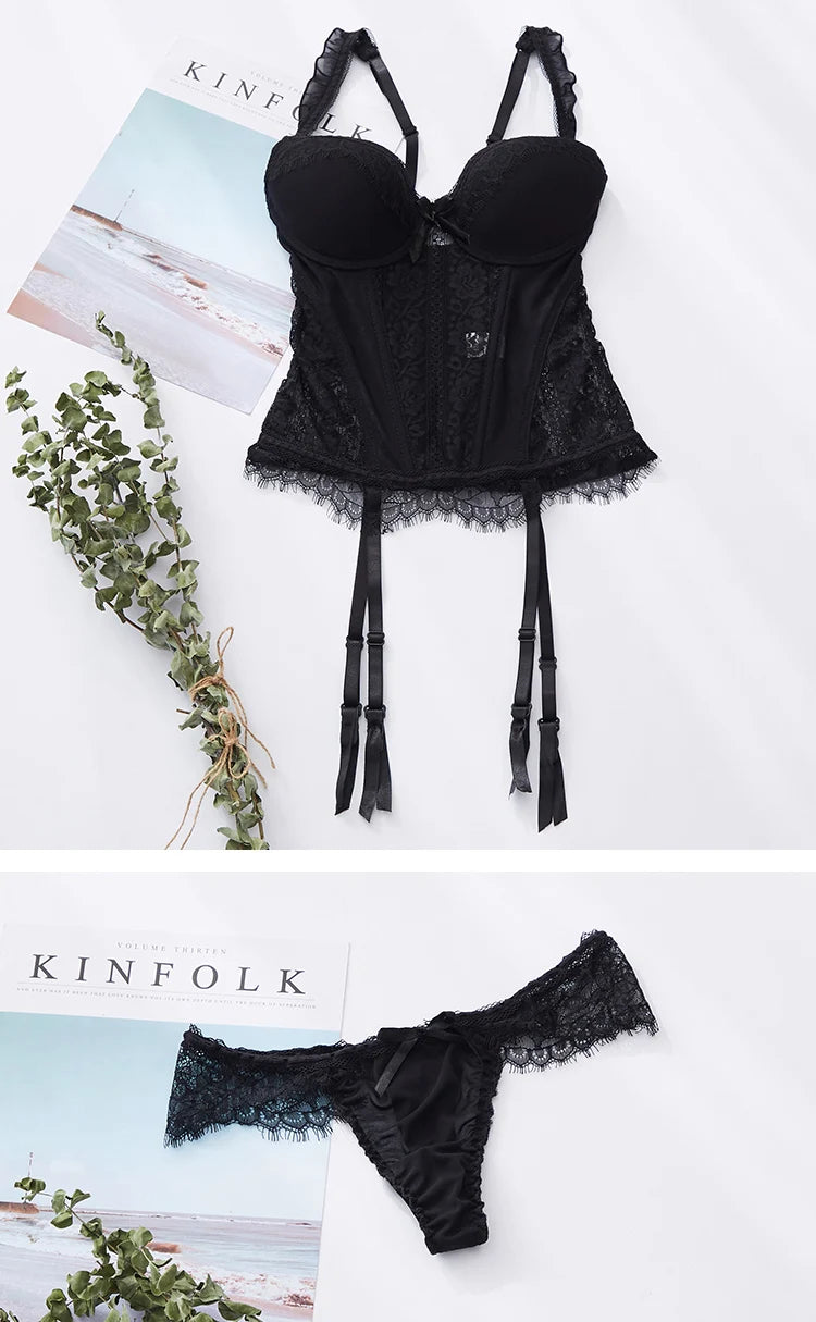 CINOON Elasticity Corset Bustier in Black Lace