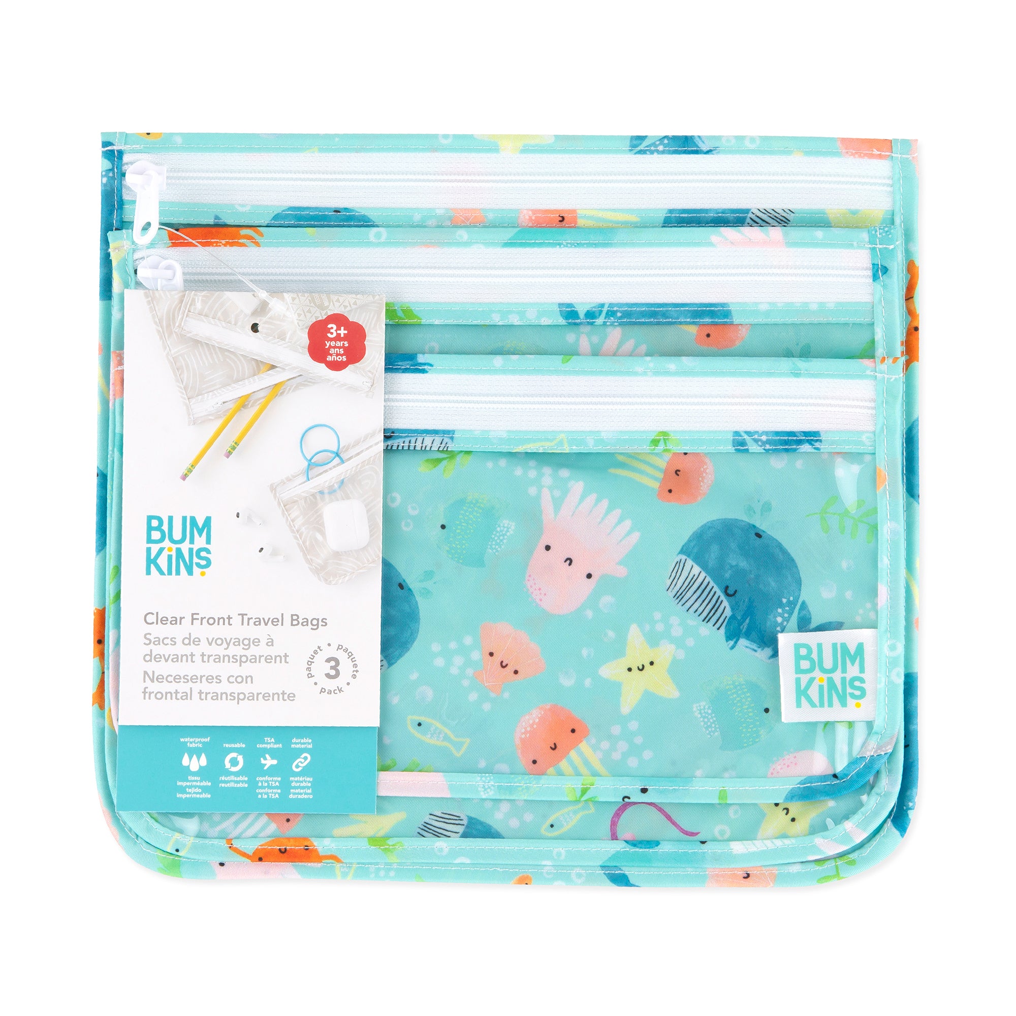 Clear Travel Bag 3-Pack: Ocean Life