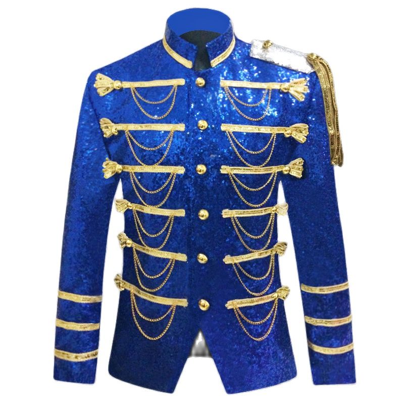 England Style Men's Sequin Single Breasted Long Sleeves Party Blazer