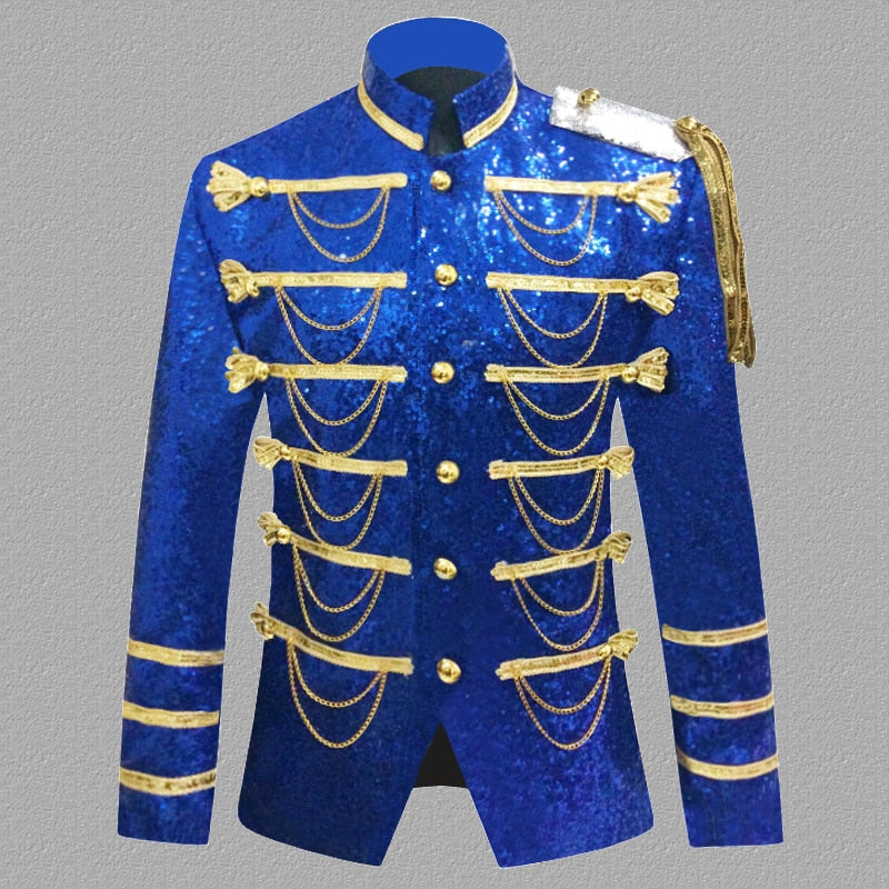 England Style Men's Sequin Single Breasted Long Sleeves Party Blazer