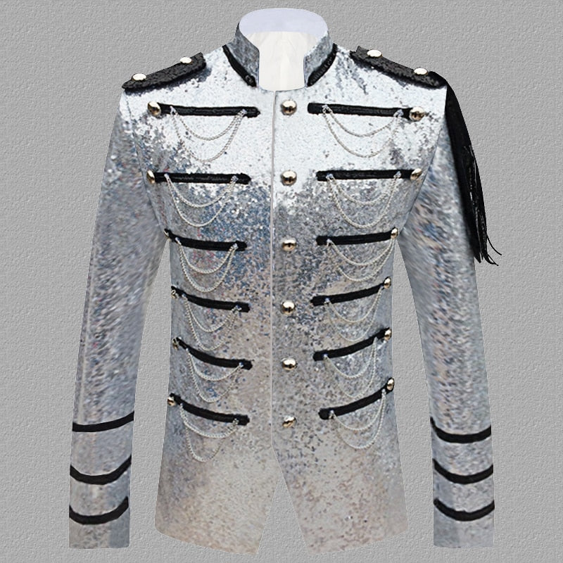 England Style Men's Sequin Single Breasted Long Sleeves Party Blazer