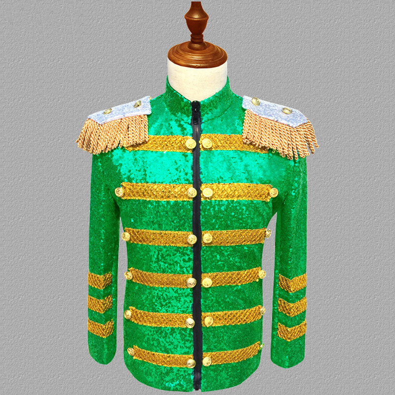 England Style Men's Sequin Single Breasted Long Sleeves Party Blazer