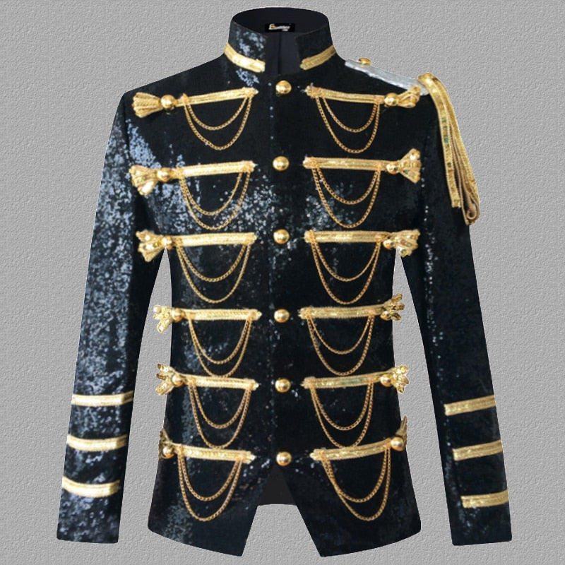 England Style Men's Sequin Single Breasted Long Sleeves Party Blazer