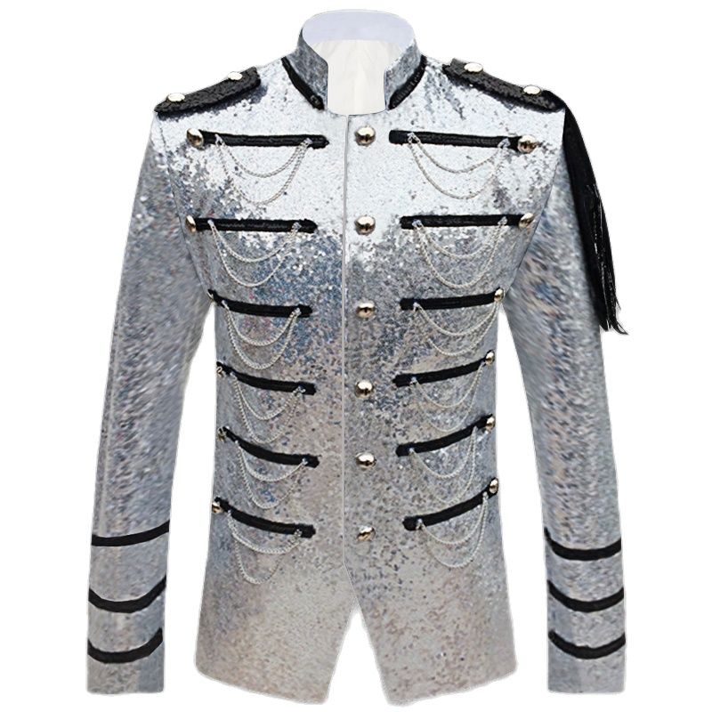 England Style Men's Sequin Single Breasted Long Sleeves Party Blazer