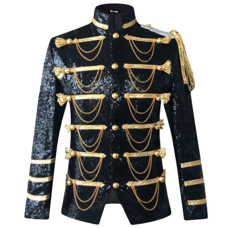 England Style Men's Sequin Single Breasted Long Sleeves Party Blazer