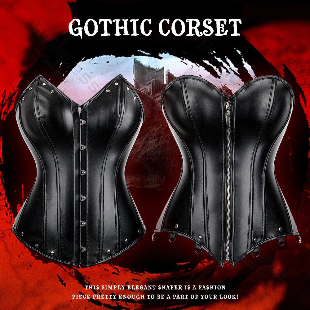 Faux Leather Corset Gothic Bustier Overbust