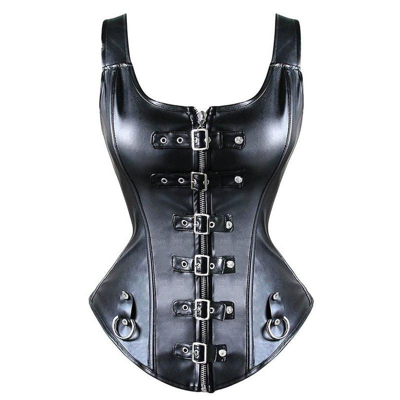 Faux Leather Steampunk Corset Buckle-up Overbust