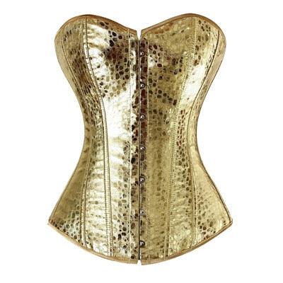 Gold Faux Leather Overbust Corset - Sexy Bustier Top Shapewear for Nightclubs