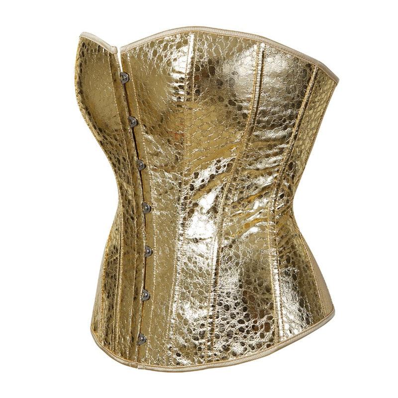 Gold Faux Leather Overbust Corset - Sexy Bustier Top Shapewear for Nightclubs