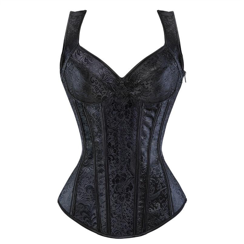 Gothic Corset with Straps Overbust Zipper Top