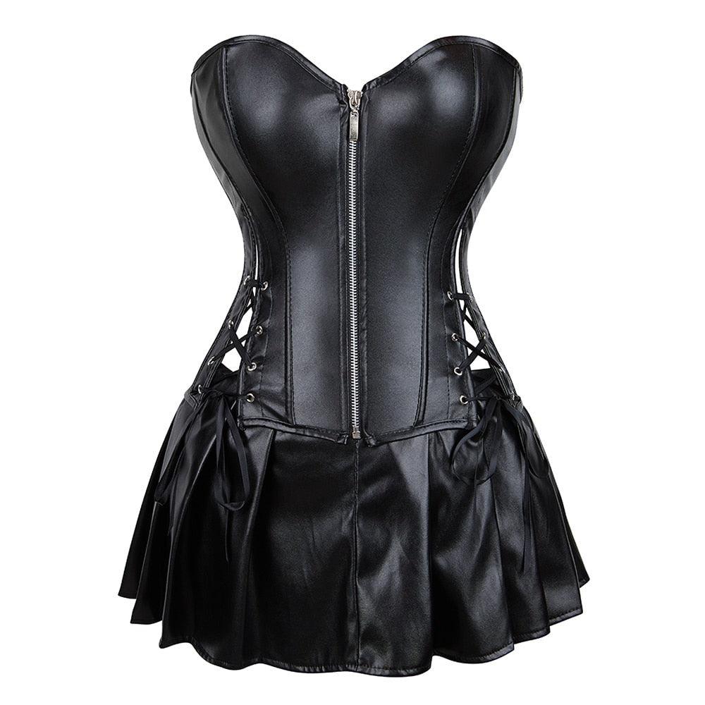 Gothic Dress Faux Leather Lace Up Steampunk Bustier Corset