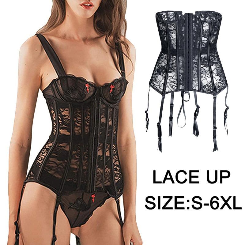 Gothic Lace Up Boned Overbust Bustier Waist Trainer