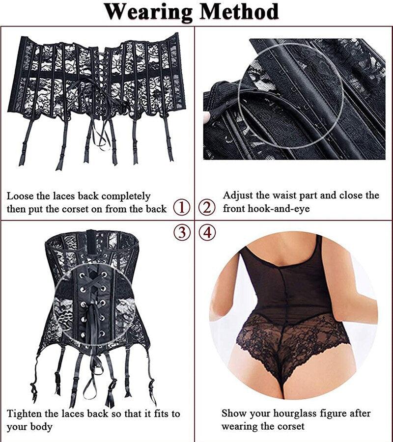 Gothic Lace Up Boned Overbust Bustier Waist Trainer