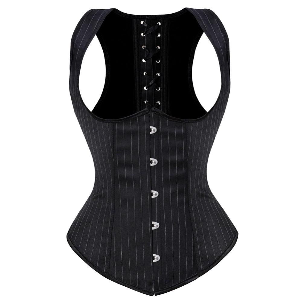 Gothic Underbust Corset With Shoulder Straps Spiral Steel Boned Bustier Vest