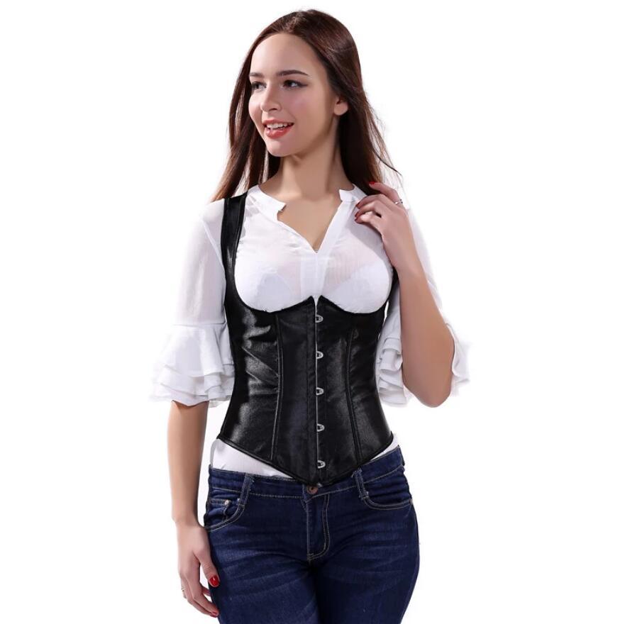 Gothic Underbust Corset With Shoulder Straps Spiral Steel Boned Bustier Vest