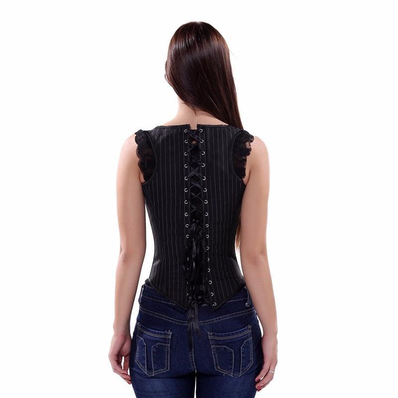 Gothic Underbust Corset With Shoulder Straps Spiral Steel Boned Bustier Vest