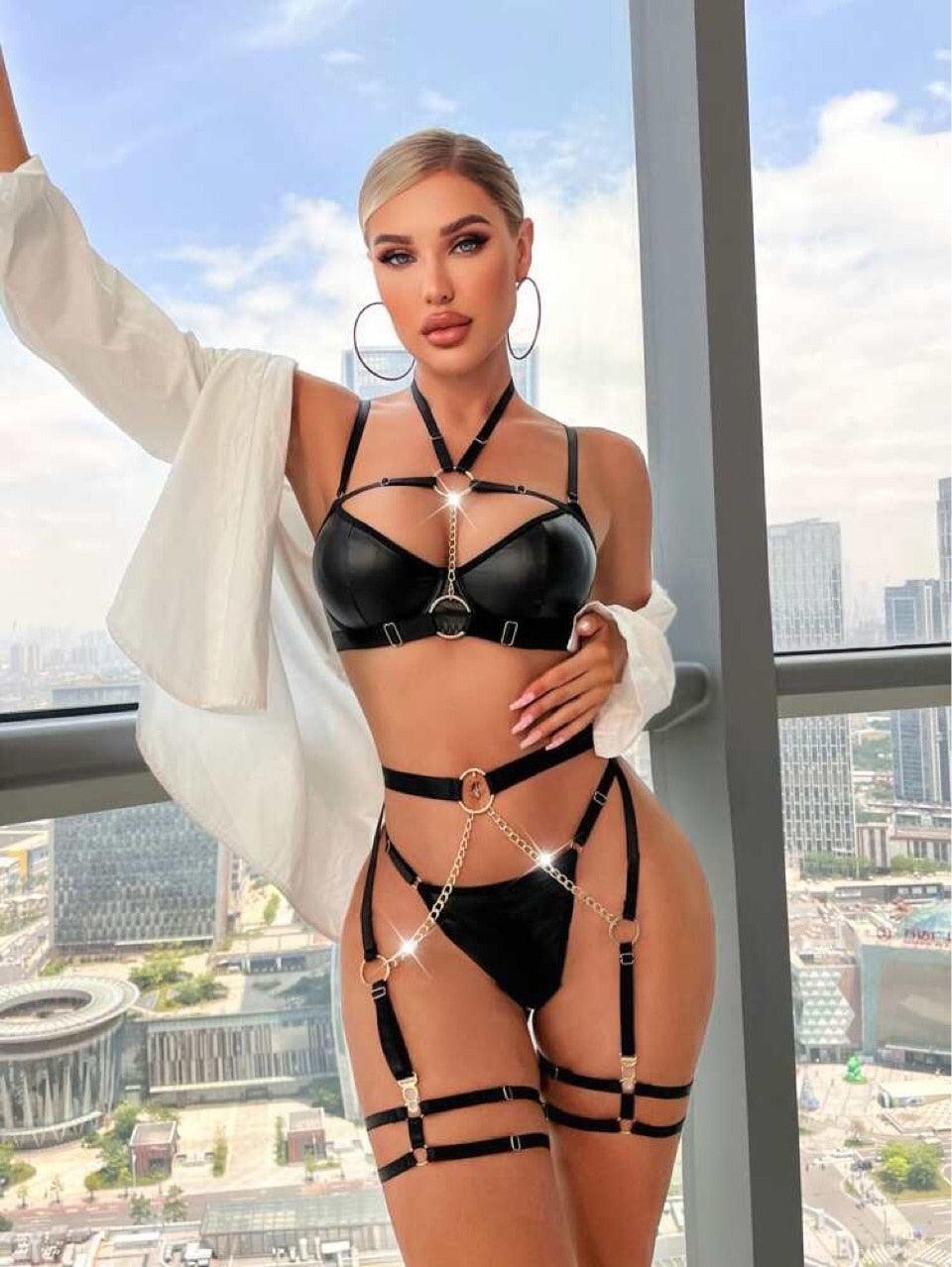 Halter Bra Bra And Panty Set PVC Lingerie