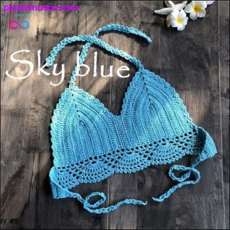 Handmade Crochet Women Bikini Top Boho Beach Bralette Solid