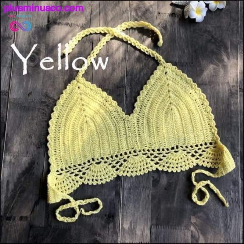 Handmade Crochet Women Bikini Top Boho Beach Bralette Solid