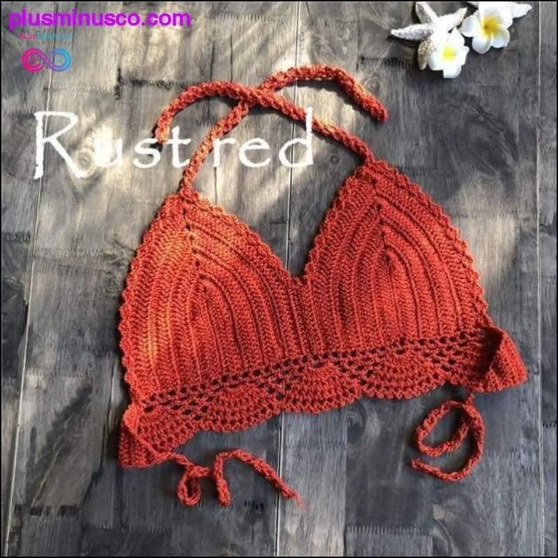 Handmade Crochet Women Bikini Top Boho Beach Bralette Solid