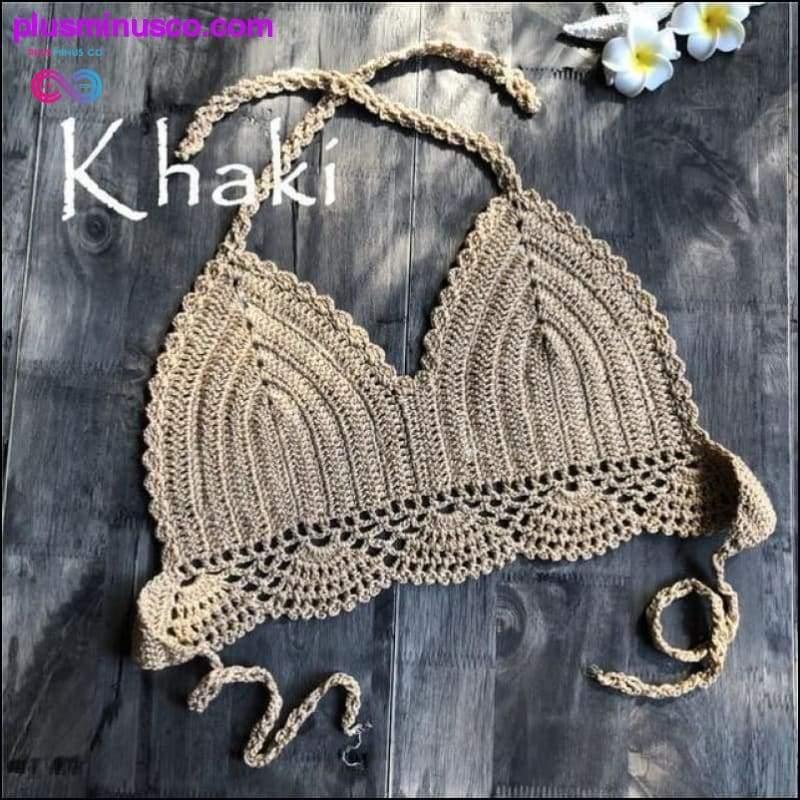 Handmade Crochet Women Bikini Top Boho Beach Bralette Solid