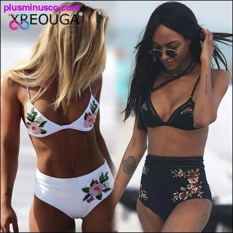 High Waist Sexy Embroidery Floral Bikini Sets Hollow White