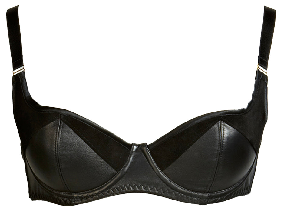 KK X SW Ava Leather and Suede Balcony Bra