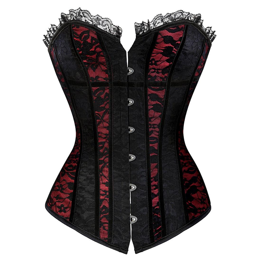 Lace Cover Overbust Corset Lace Up Boned Waist and Body Shaper