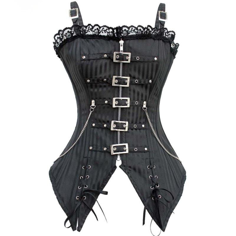 Lace Low-cut Zip Sling vest Gothic Style Slimming Corselet