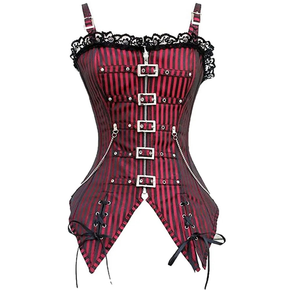 Lace Low-cut Zip Sling vest Gothic Style Slimming Corselet