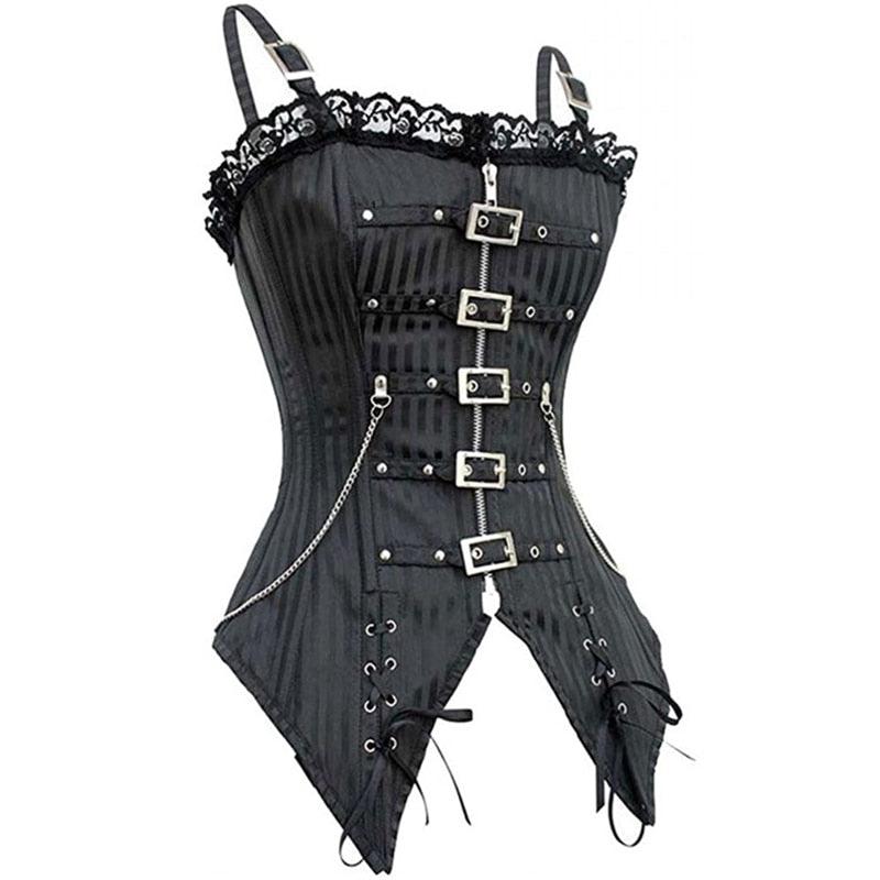 Lace Low-cut Zip Sling vest Gothic Style Slimming Corselet