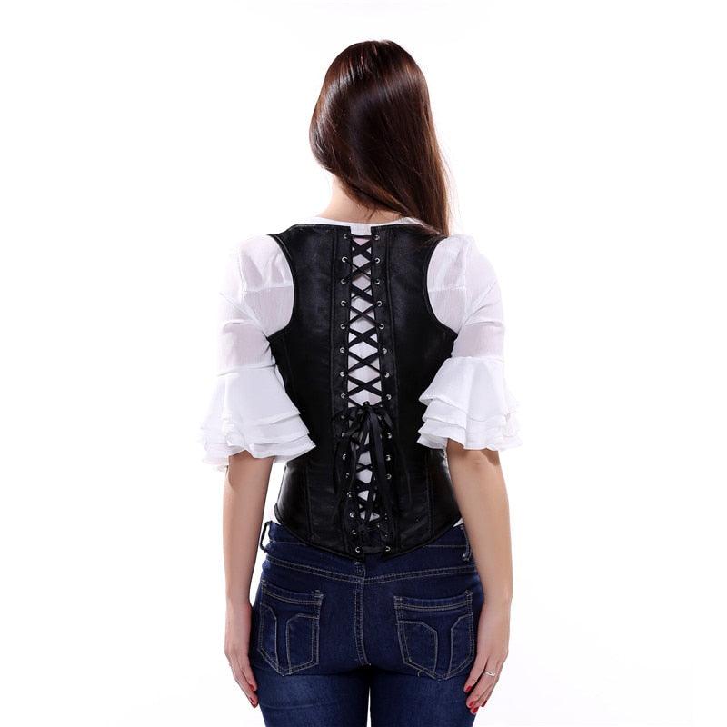 Lace Up Satin Steel Boned Underbust Waist Corset Vest with Straps