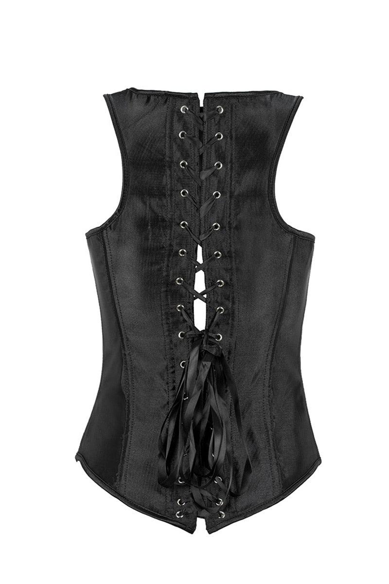 Lace Up Satin Steel Boned Underbust Waist Corset Vest with Straps