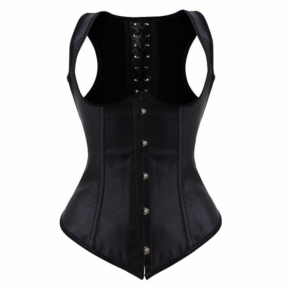 Lace Up Satin Steel Boned Underbust Waist Corset Vest with Straps