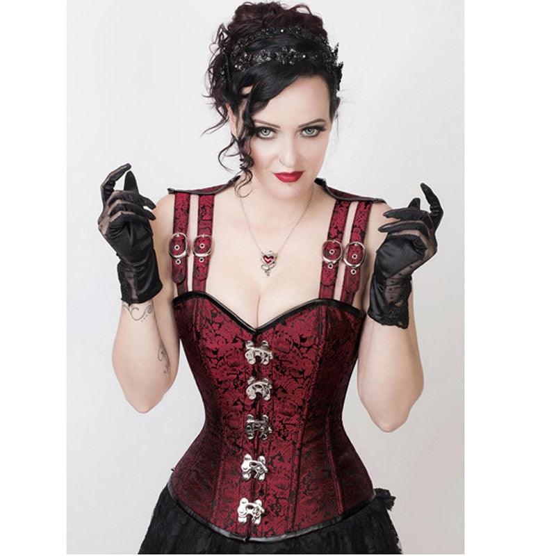 Lady Steel Bone Corset Gothic Steampunk with Front Buckles