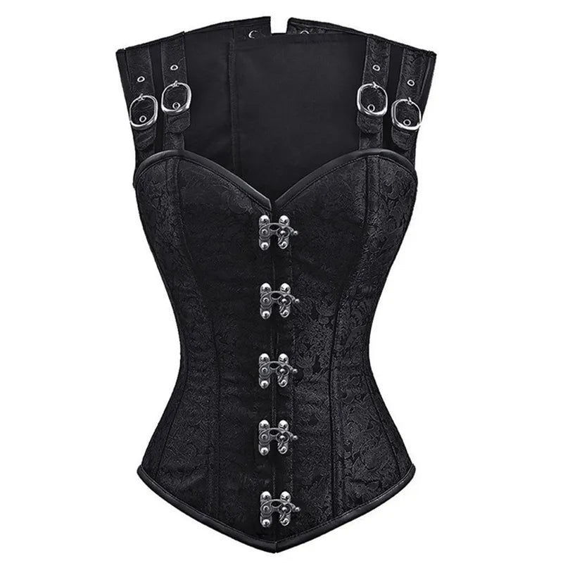 Lady Steel Bone Corset Gothic Steampunk with Front Buckles