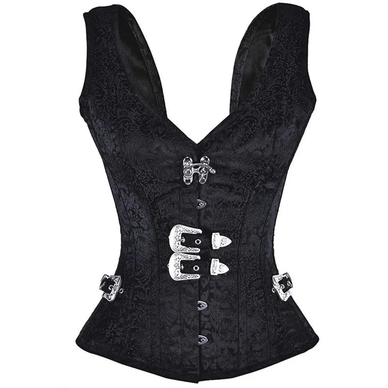 Lady Steel Bone Corset Gothic Steampunk with Front Buckles