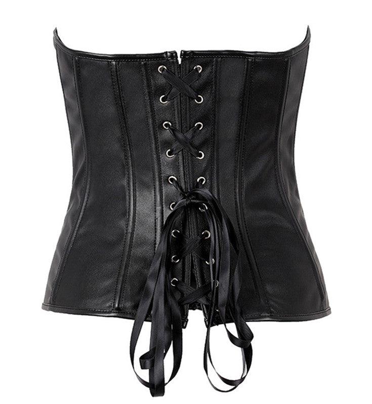 Leather corset lace up zipper shiny bustier overbust