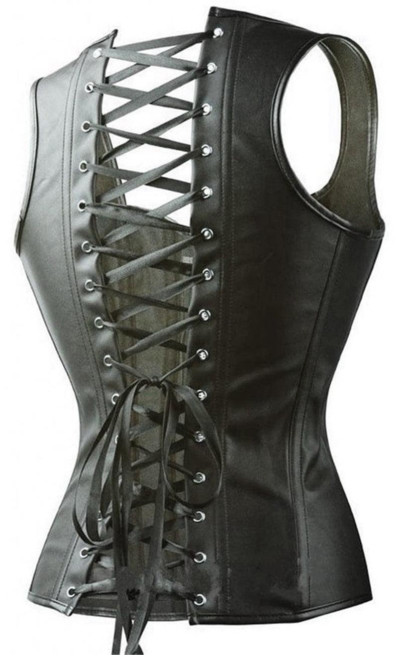 Leather Top Zip Leather Corset Buckle Bustier