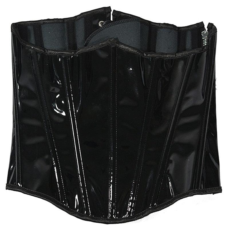 Leather Underbust Corset - Side Zip Up Waist Slimming Cincher Girdle Top