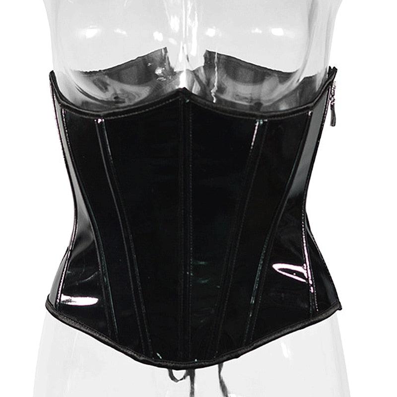 Leather Underbust Corset - Side Zip Up Waist Slimming Cincher Girdle Top