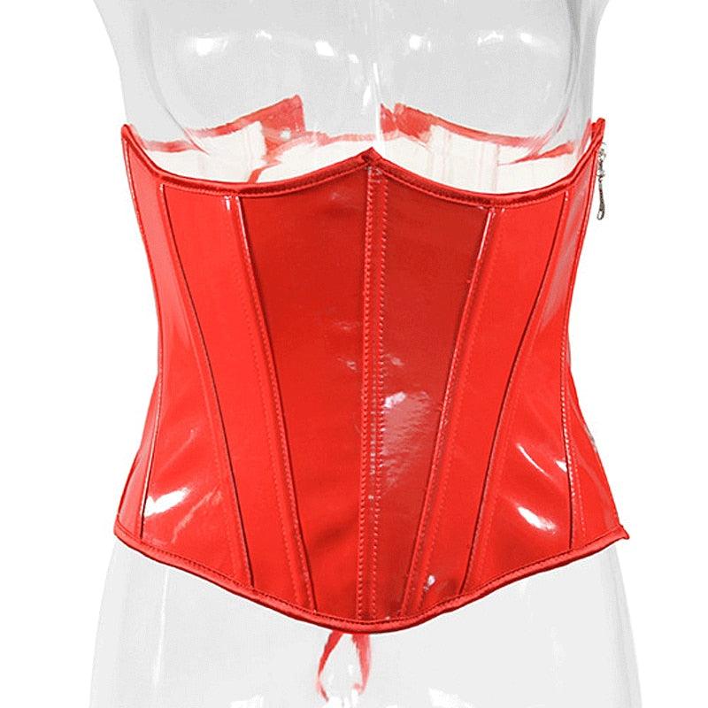 Leather Underbust Corset - Side Zip Up Waist Slimming Cincher Girdle Top