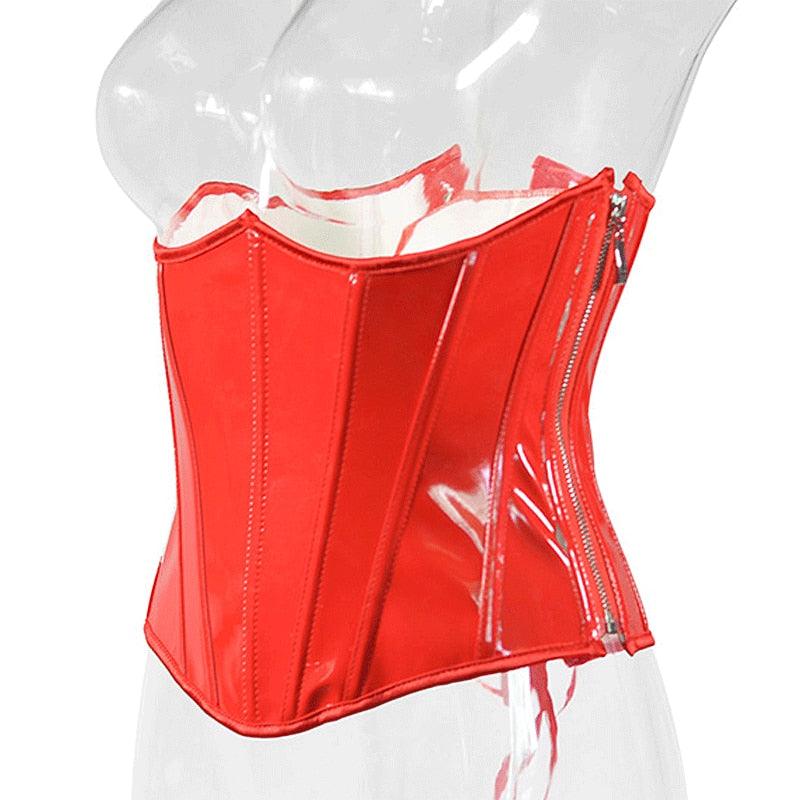 Leather Underbust Corset - Side Zip Up Waist Slimming Cincher Girdle Top