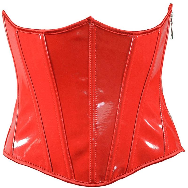 Leather Underbust Corset - Side Zip Up Waist Slimming Cincher Girdle Top