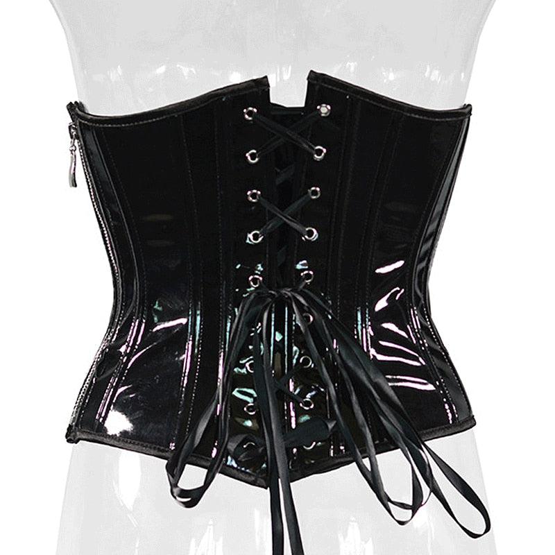 Leather Underbust Corset - Side Zip Up Waist Slimming Cincher Girdle Top