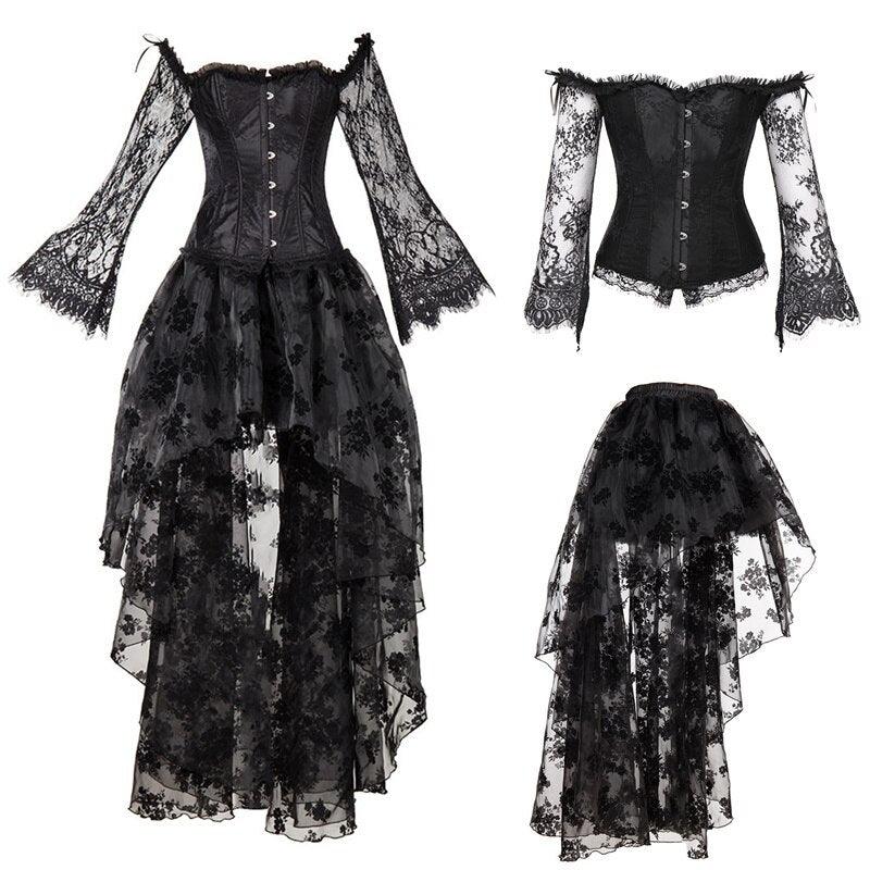 Medieval Victorian Gothic Lace Bustiers Corset + Irregular Skirt