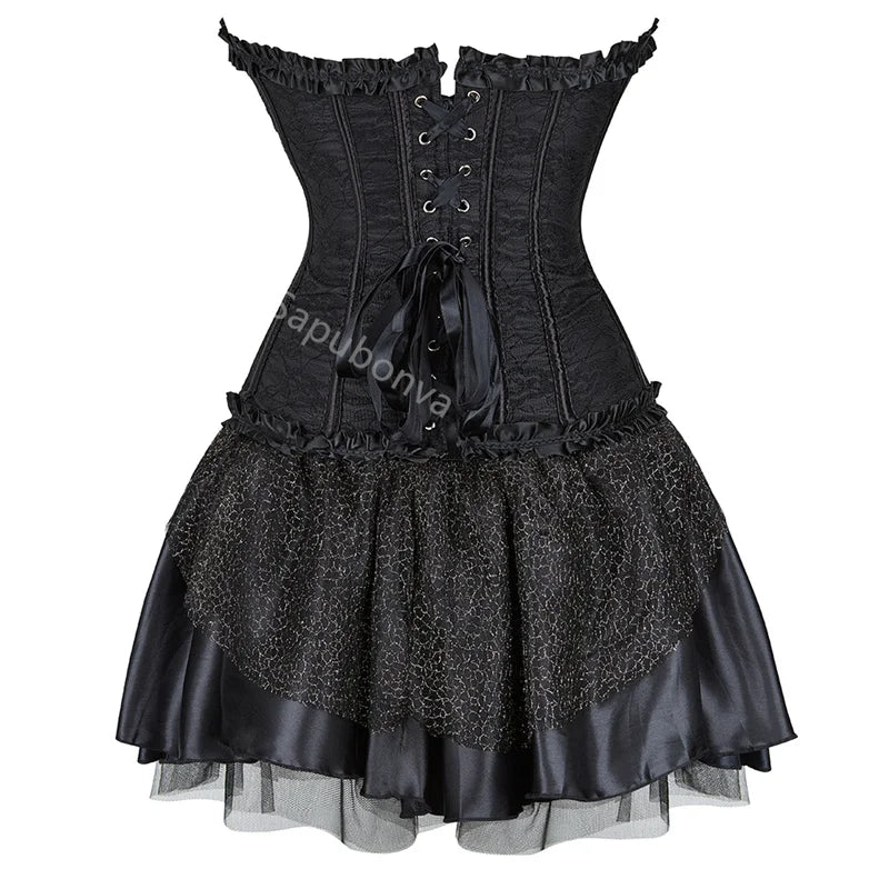 overbust burlesque corset and skirt set