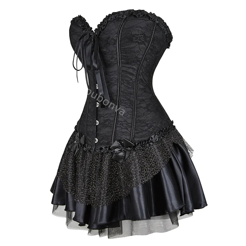 overbust burlesque corset and skirt set