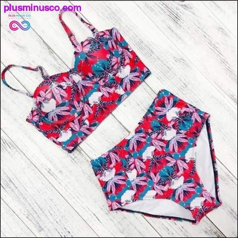 Sexy Vintage Floral Print High Waist Swimsuit Push Up Bikini