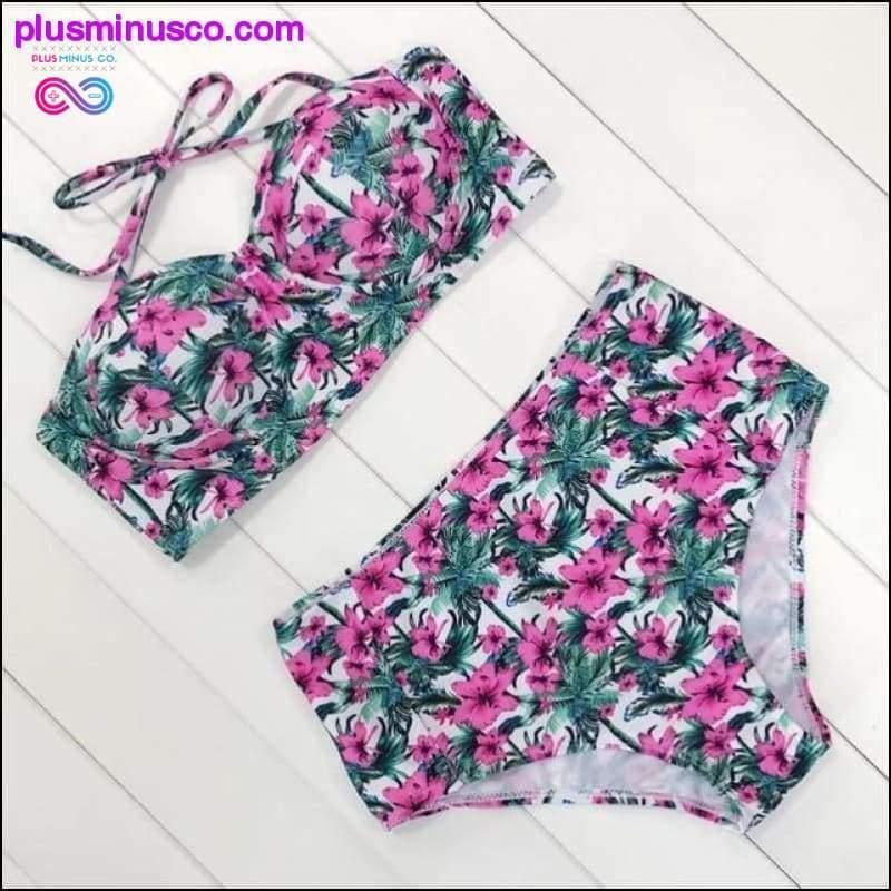 Sexy Vintage Floral Print High Waist Swimsuit Push Up Bikini